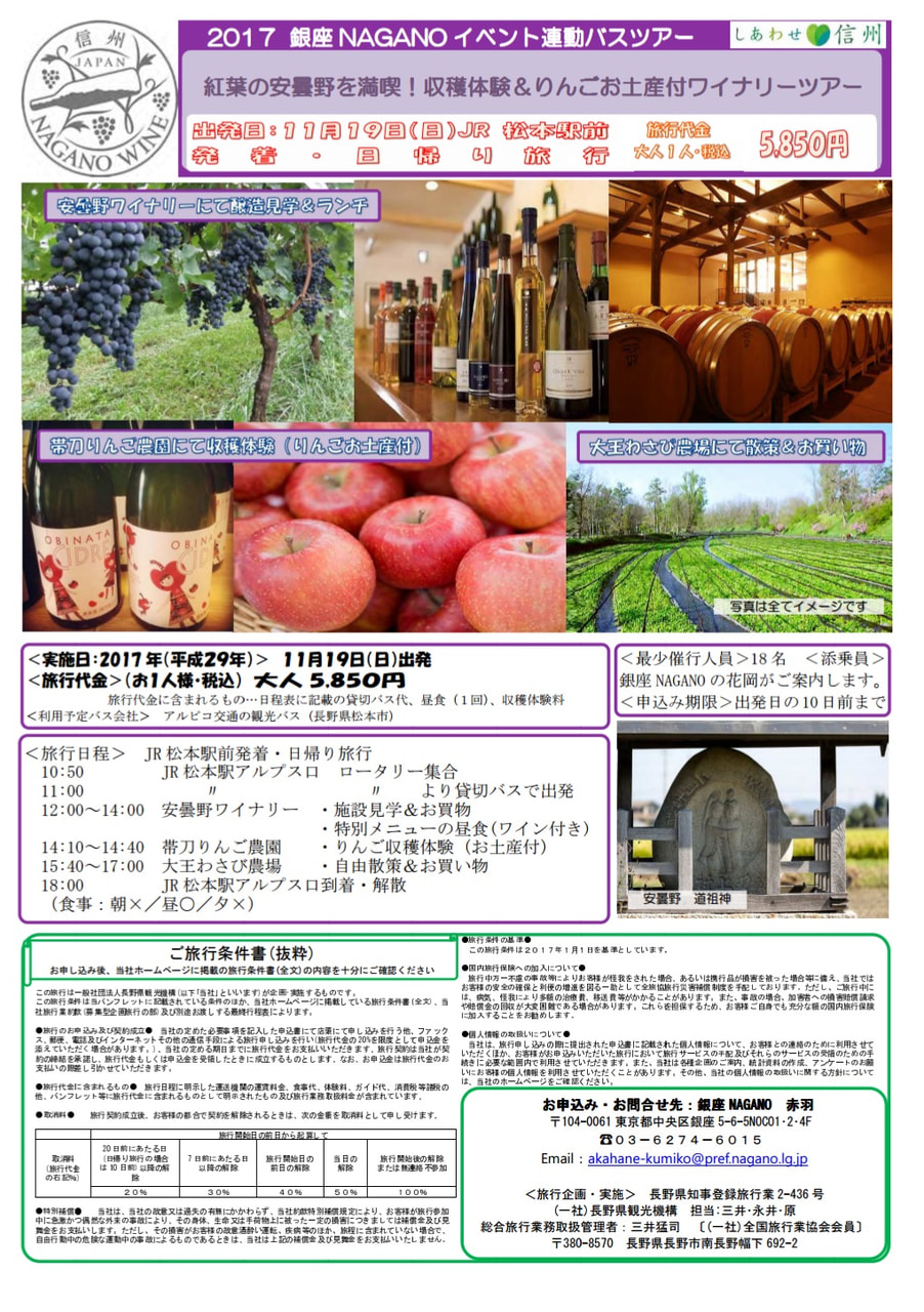 紅葉の安曇野を満喫!収穫体験&りんごお土産付きワイナリーツアー